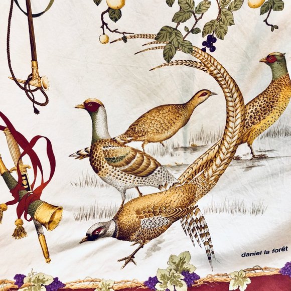 Daniel la Foret Hunting Theme Rolled Silk Twill Large Square Scarf - Picture 11 of 14